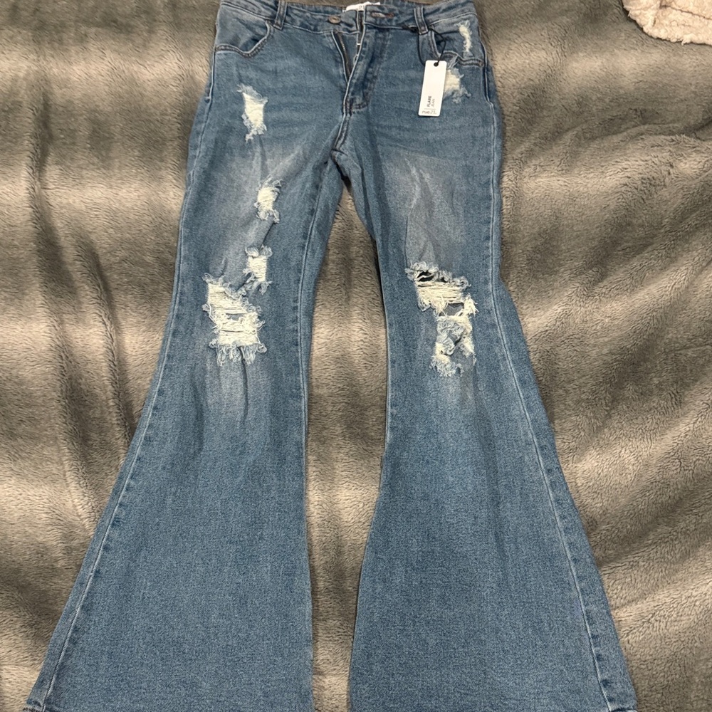 Rue21 Blue Distressed Flare Jeans